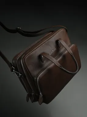 Italian Milled Leather Brunette Brown Slim Laptop Bag