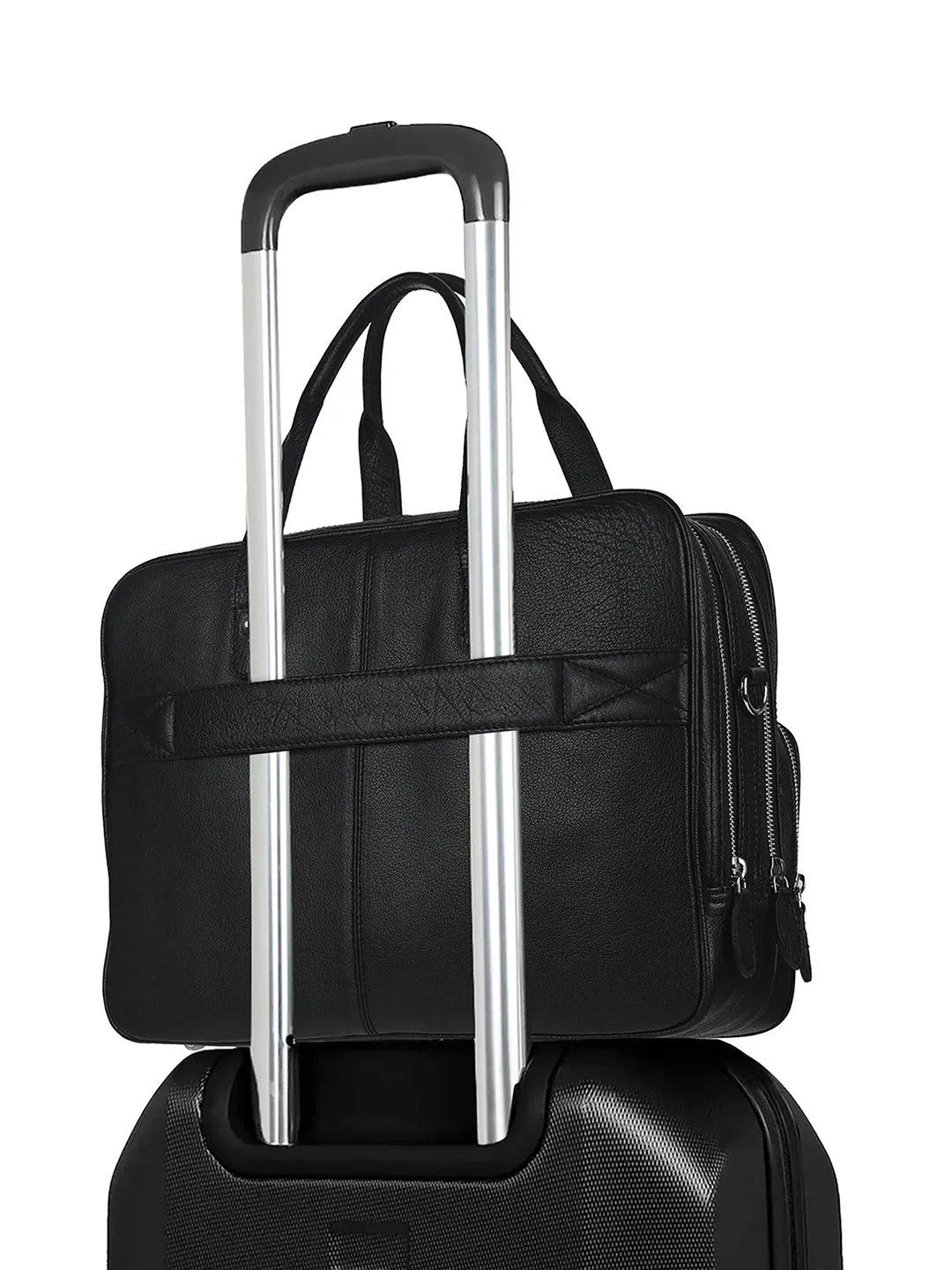 Italian Milled Leather Jet Black Slim Laptop Bag