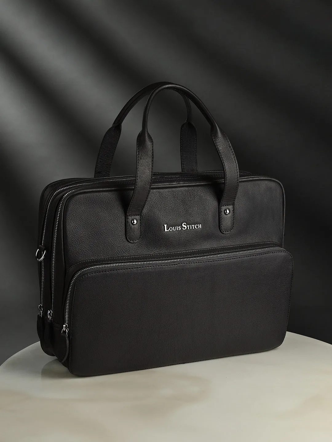 Italian Milled Leather Jet Black Slim Laptop Bag