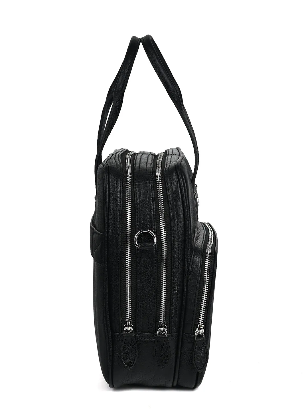 Italian Milled Leather Jet Black Slim Laptop Bag
