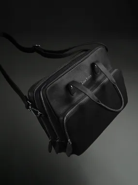 Italian Milled Leather Jet Black Slim Laptop Bag