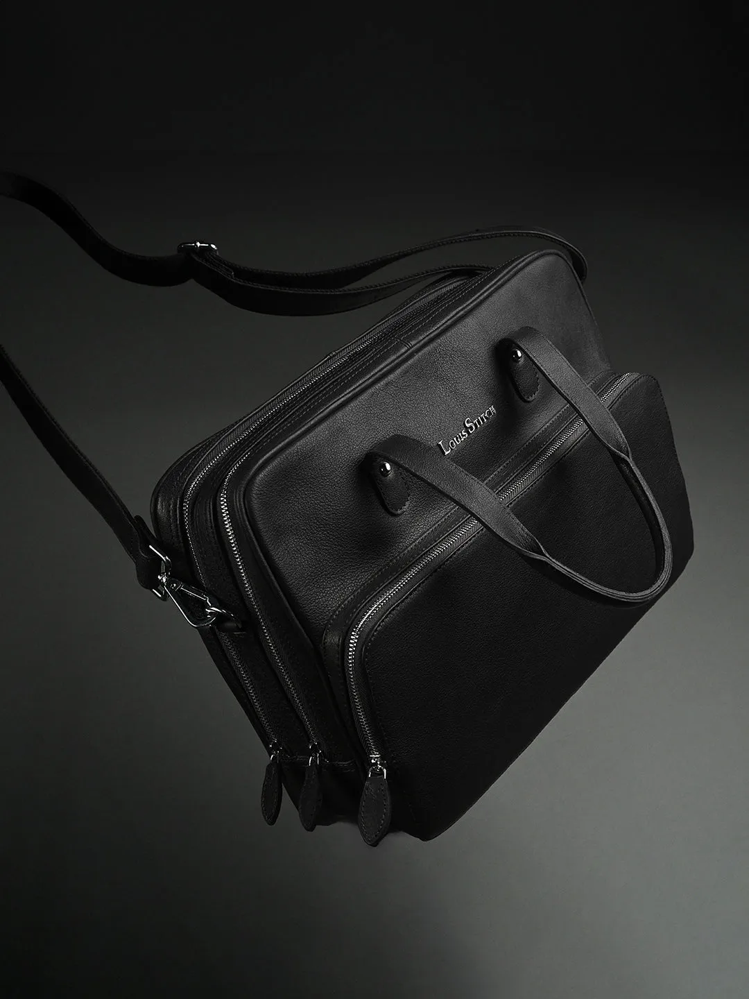 Italian Milled Leather Jet Black Slim Laptop Bag