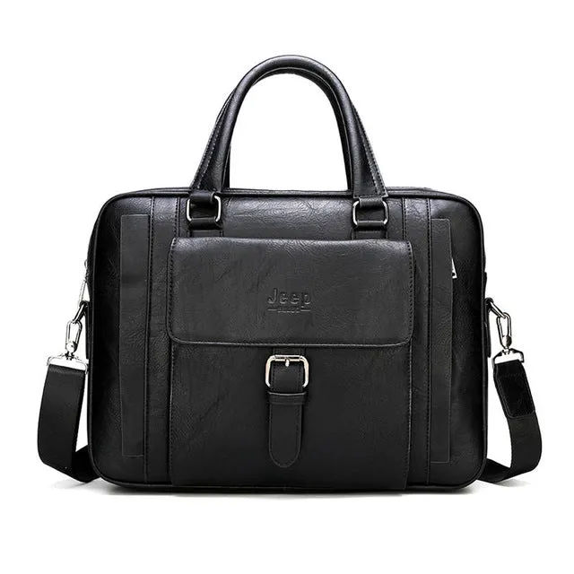 JEEP BULUO Big Size Split Leather Business Handbag Male Shoulder Travel Bag office Men Briefcase Bags For 15.6 inches Laptop
