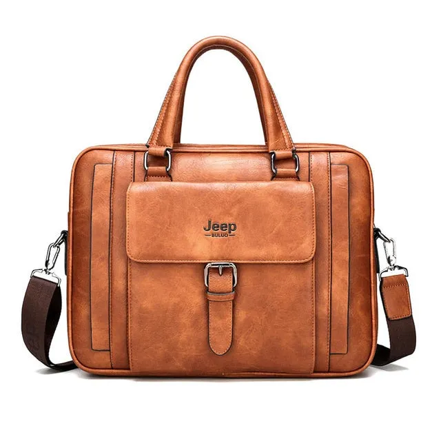 JEEP BULUO Big Size Split Leather Business Handbag Male Shoulder Travel Bag office Men Briefcase Bags For 15.6 inches Laptop