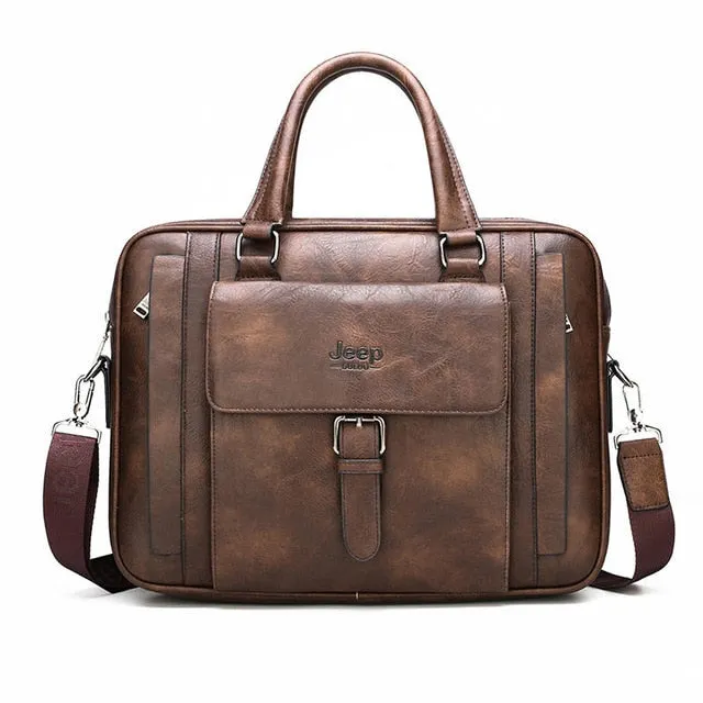 JEEP BULUO Big Size Split Leather Business Handbag Male Shoulder Travel Bag office Men Briefcase Bags For 15.6 inches Laptop