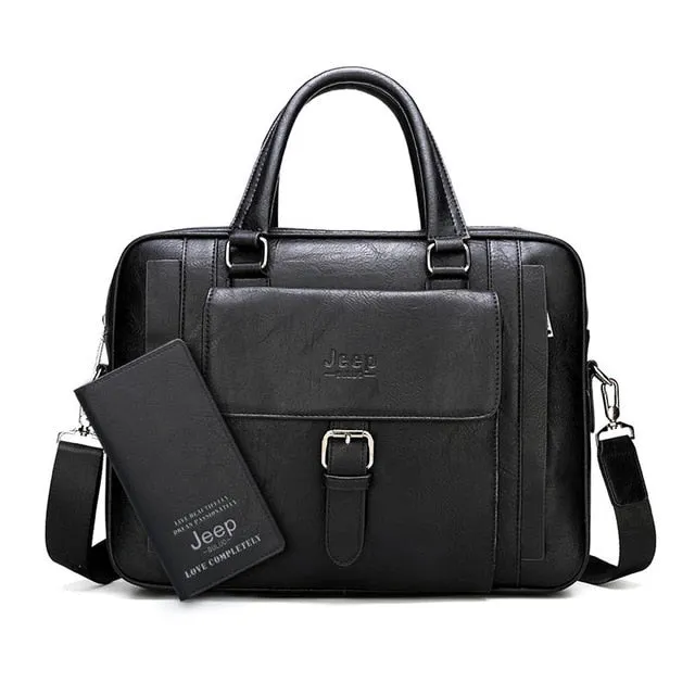 JEEP BULUO Big Size Split Leather Business Handbag Male Shoulder Travel Bag office Men Briefcase Bags For 15.6 inches Laptop
