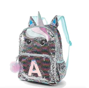Justice Pastel Unicorn Flip Sequin Initial School Backpack Initial Letter (Letter I)