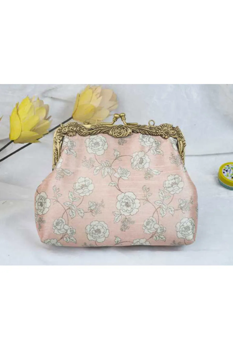 Light Pink Vintage Printed Clutch