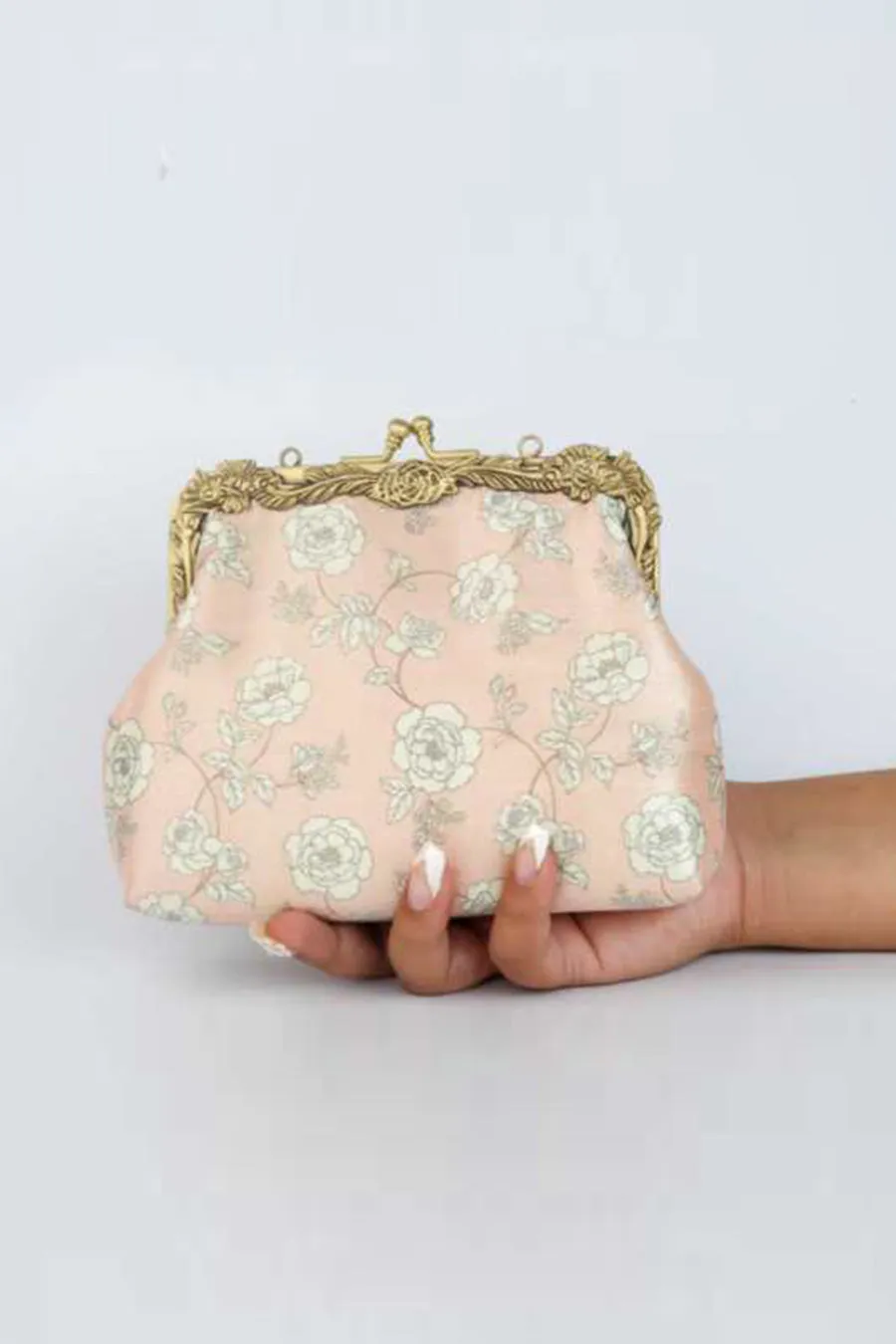 Light Pink Vintage Printed Clutch