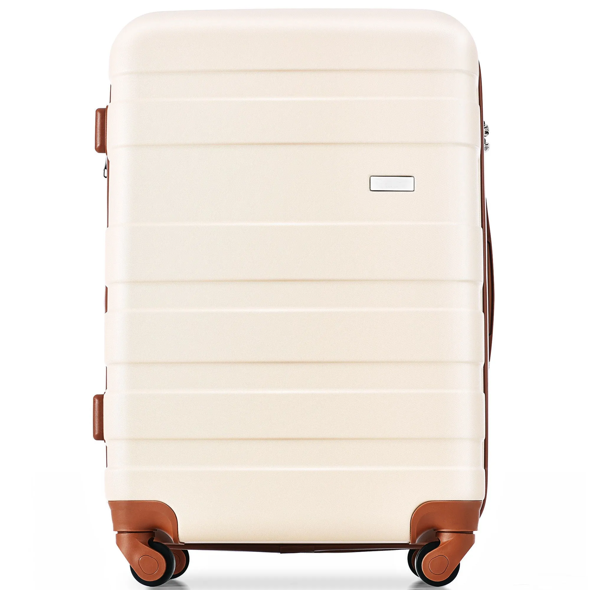 Luggage Sets 3 Piece, Expandable Abs Durable Suitcase With Hanging Toiletry Bag, Carry On Luggage Suitcase Set With 360° Spinner Wheels, Ivory And Brown