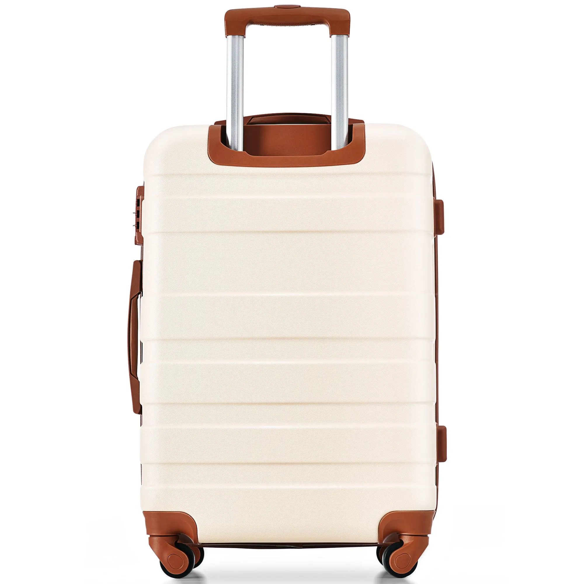Luggage Sets 3 Piece, Expandable Abs Durable Suitcase With Hanging Toiletry Bag, Carry On Luggage Suitcase Set With 360° Spinner Wheels, Ivory And Brown
