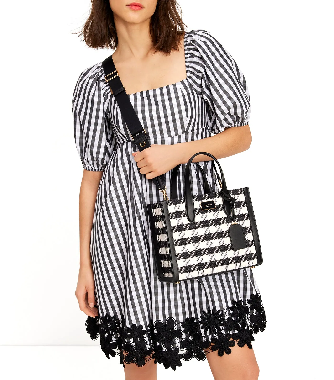 Manhattan Gingham Tweed Fabric Tote Black Multi