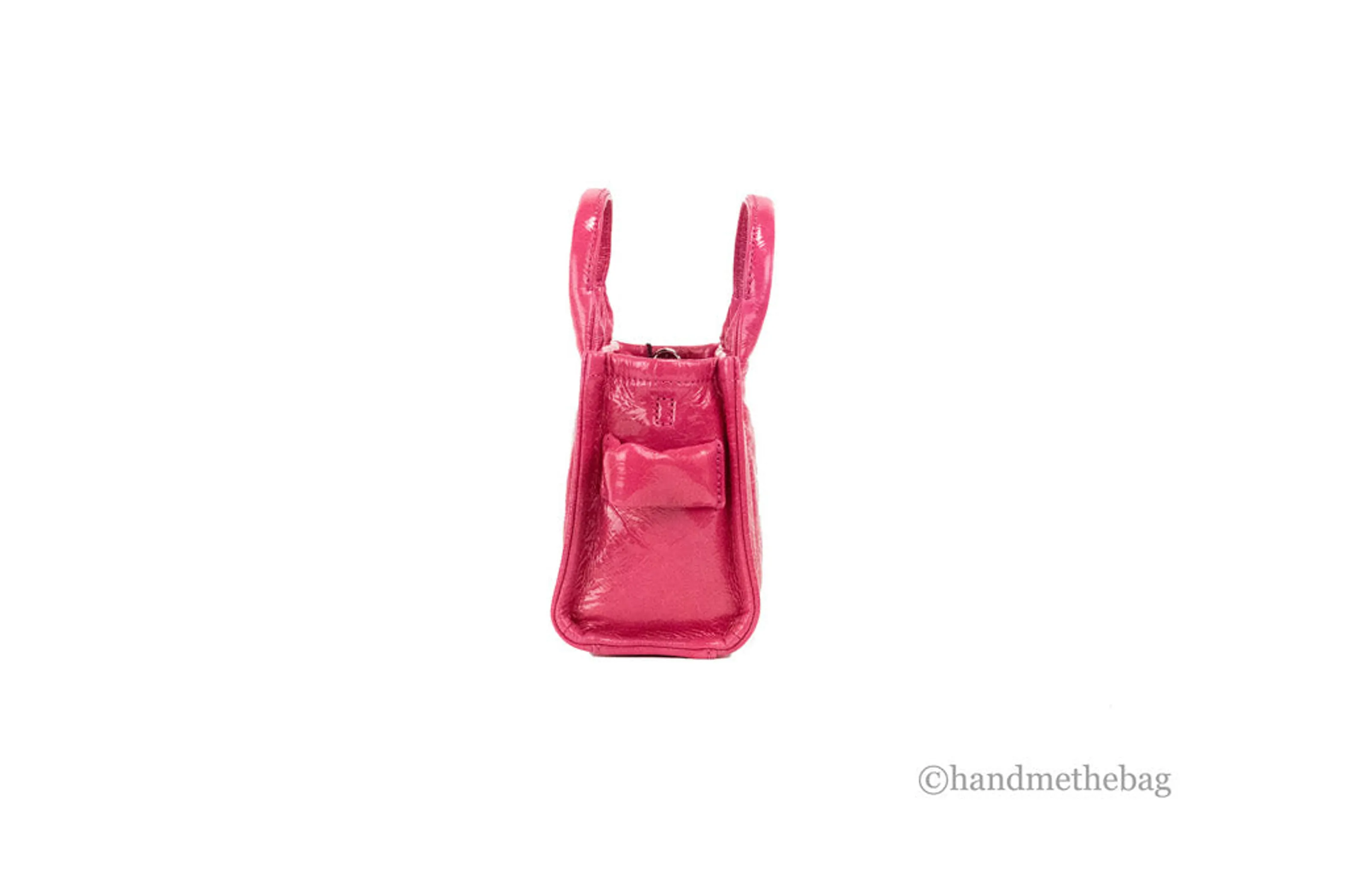 Marc Jacobs The Shiny Crinkle Micro Magenta Leather Tote