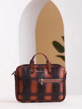 Men's Tan Italian Leather Dual Tone Laptop Bag with a Shoulder Strap