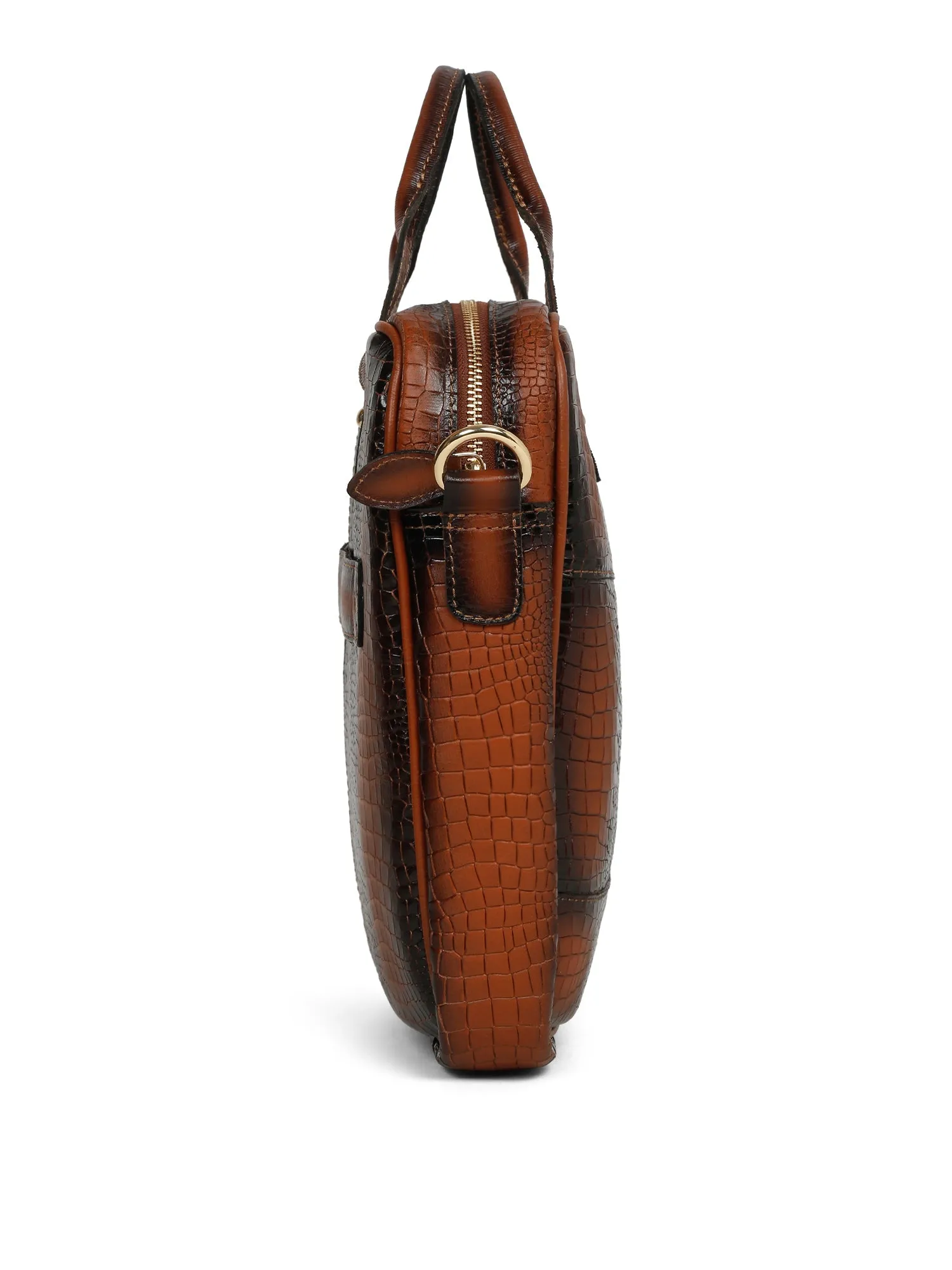 Men's Tan Italian Leather Dual Tone Laptop Bag with a Shoulder Strap