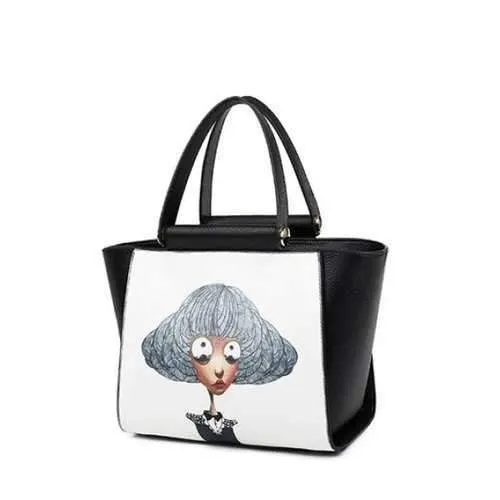 Metal Characters Printed Colour Block Tote Bag - Black