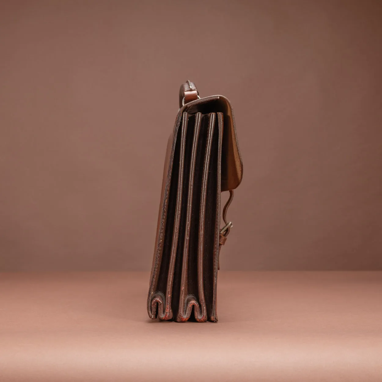 Mid Tan Flap-Over Leather Briefcase
