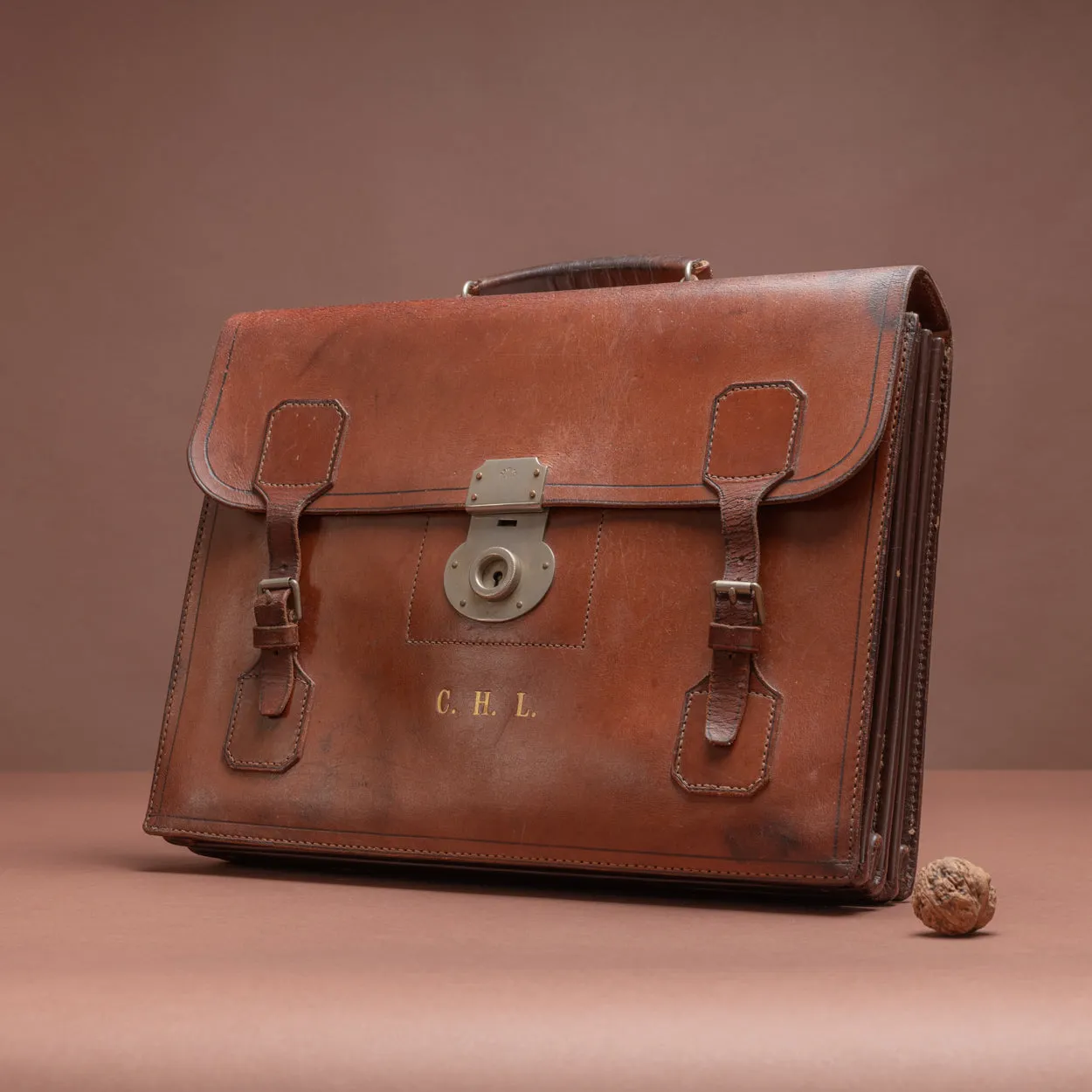 Mid Tan Flap-Over Leather Briefcase