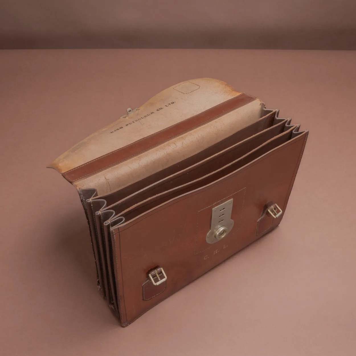 Mid Tan Flap-Over Leather Briefcase