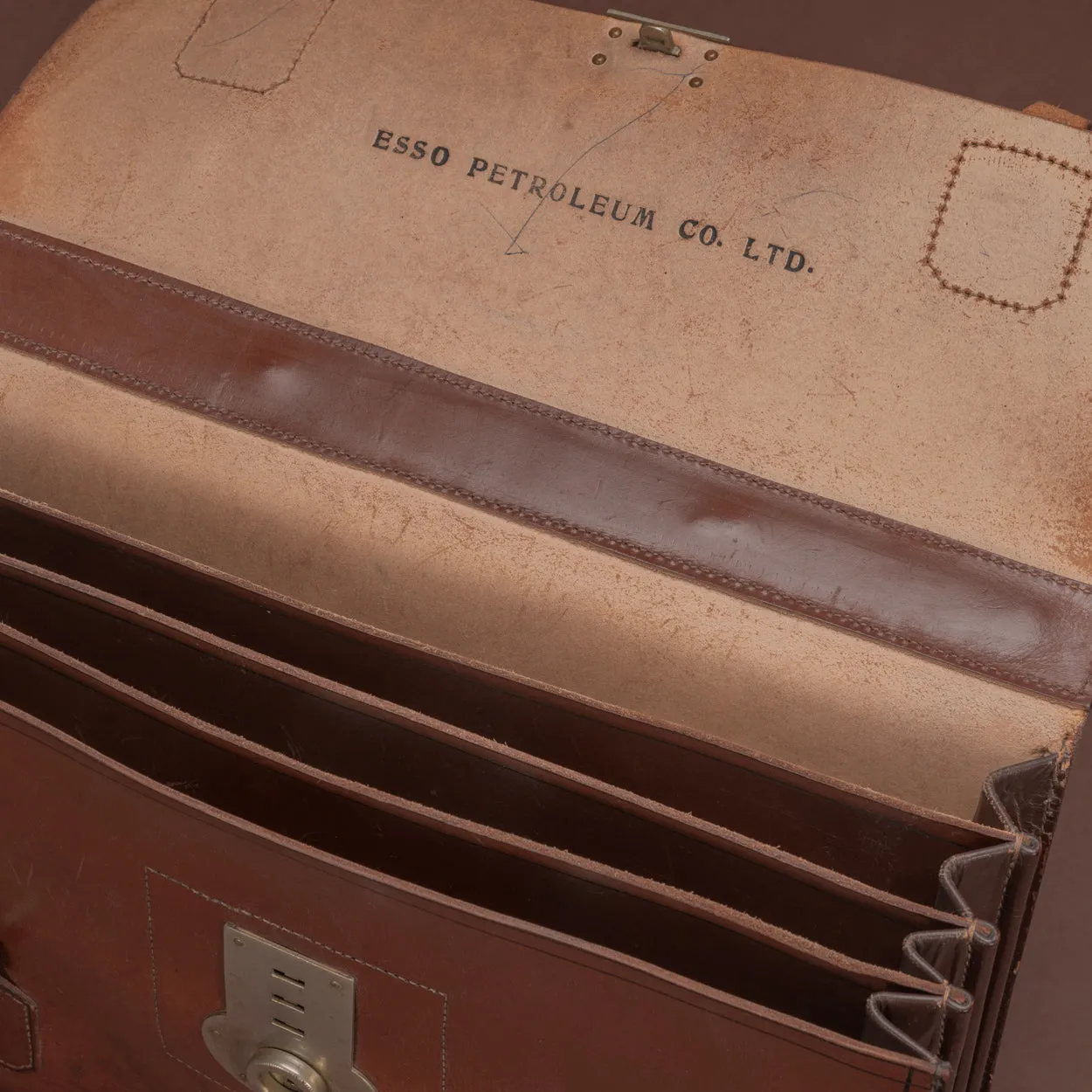 Mid Tan Flap-Over Leather Briefcase