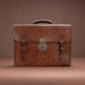 Mid Tan Flap-Over Leather Briefcase
