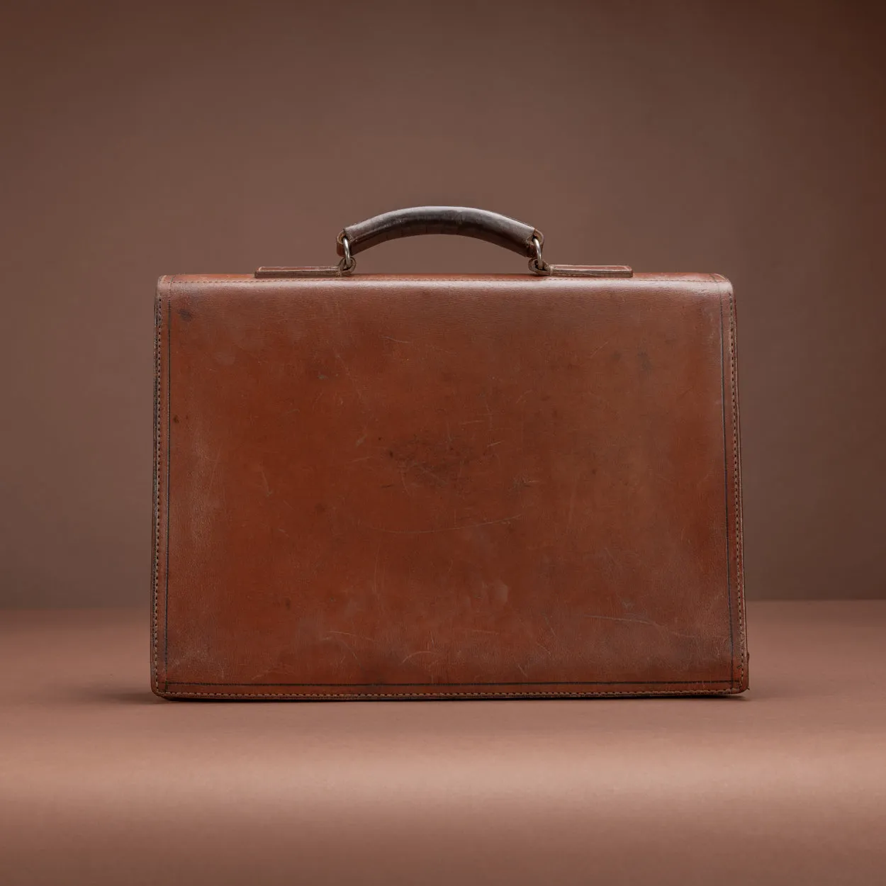 Mid Tan Flap-Over Leather Briefcase