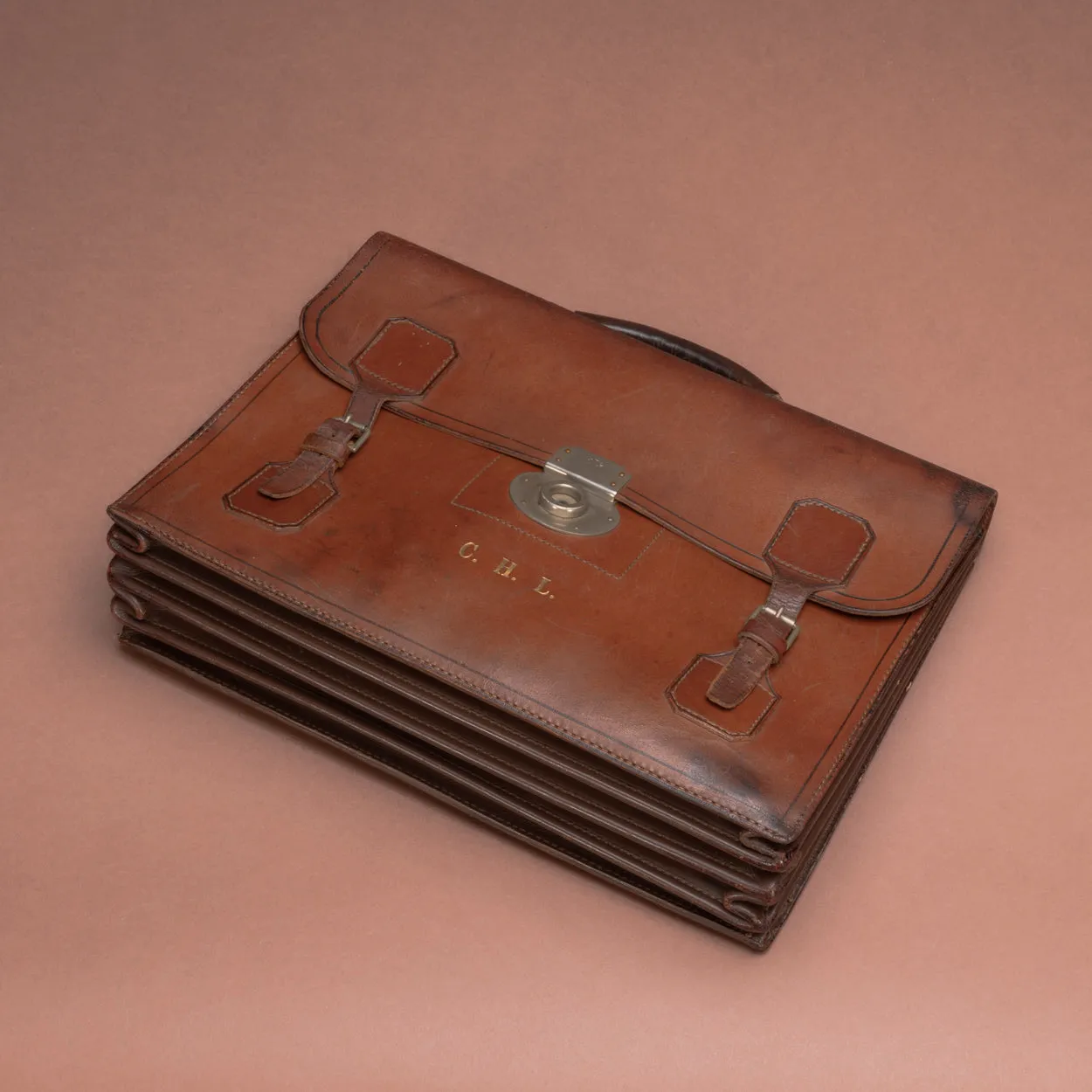 Mid Tan Flap-Over Leather Briefcase