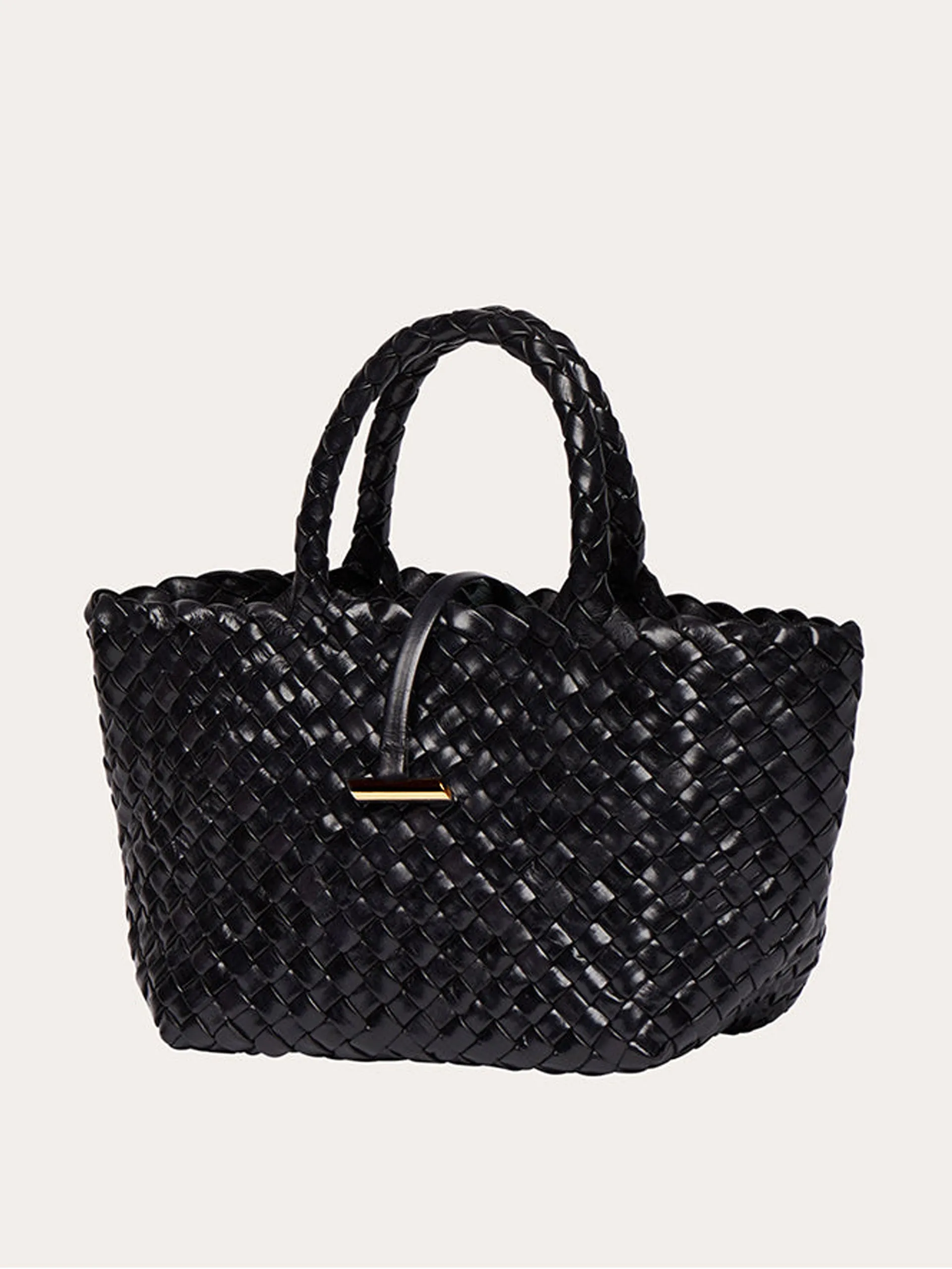 Mini black leather basket bag