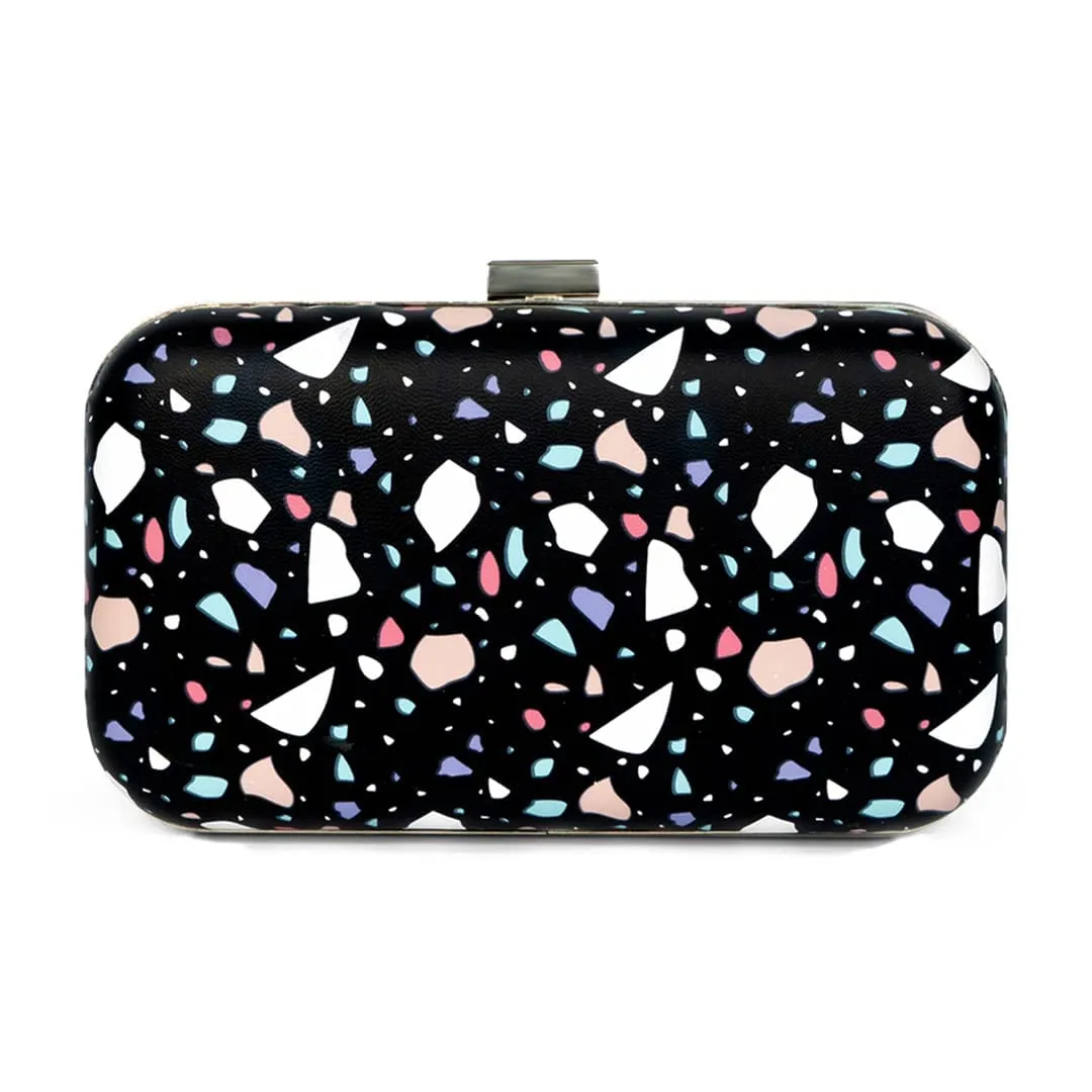 Modern Myth Arm Candy! Abstract Modern Black Printed Party Clutch for Women