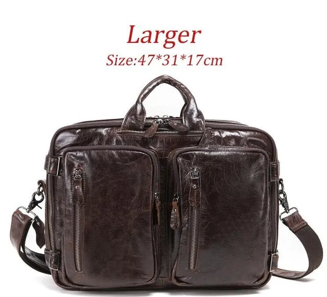 New Natural Cowskin Genuine Leather Men's multifunctional Briefcase Large Capacity Business Shoulder bag 17 Laptop Bag