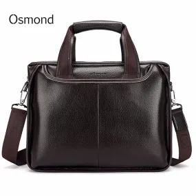 Osmond Genuine Leather Men Briefcase Casual Business Man Shoulder Crossbody Bags Large Capacity Travel Black Messenger Bags New