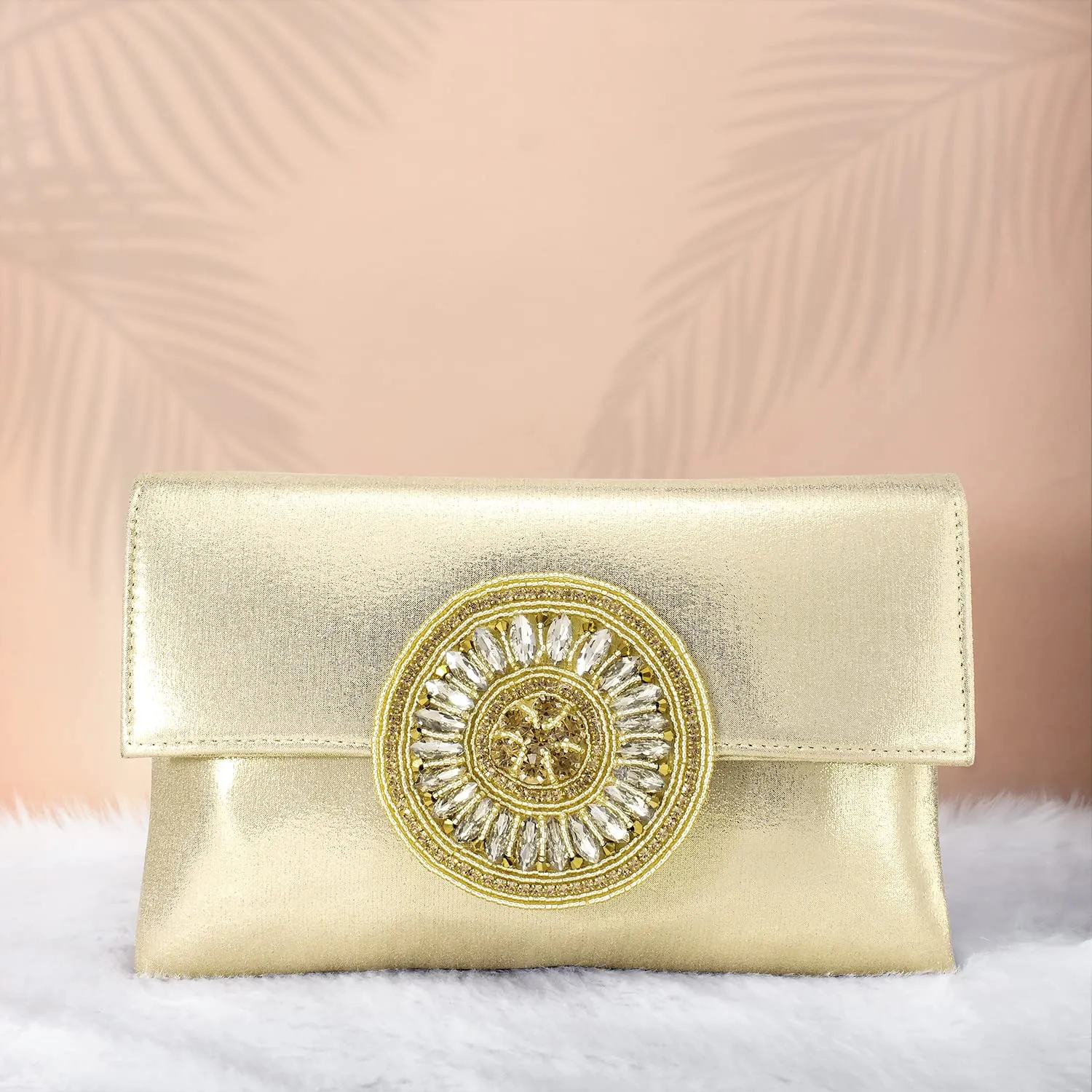 Peora Gold-Toned Textured Purse Clutch for women (C32G)