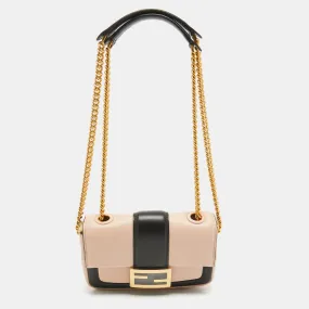 Pink/Black Leather Mini Baguette Chain Bag