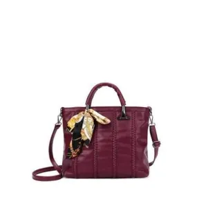 PU Leather Weaving Metal Tote Bag - Wine Red