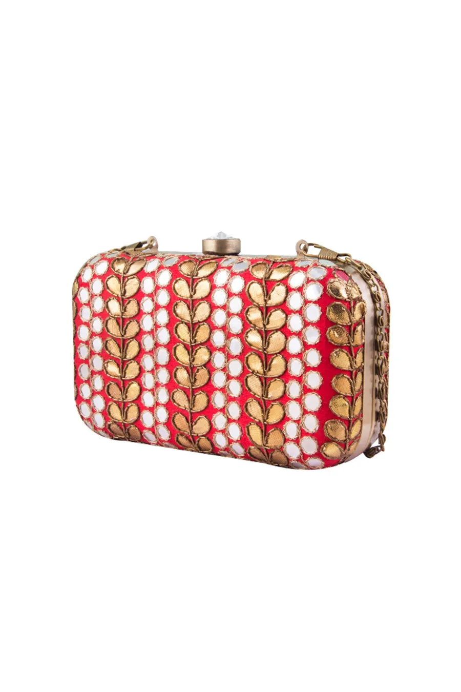 Red Gotapatti Embroidered Box Clutch