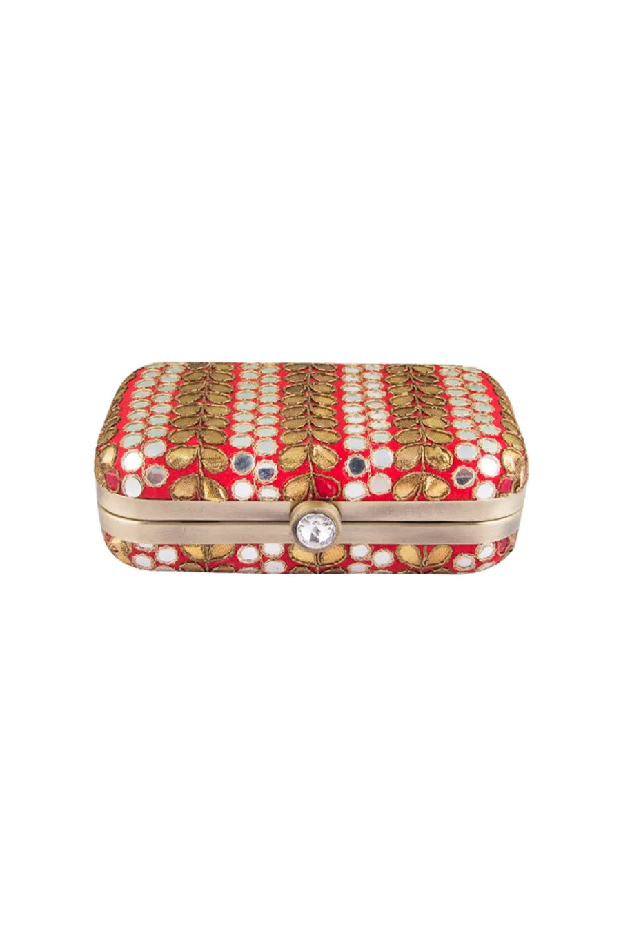 Red Gotapatti Embroidered Box Clutch