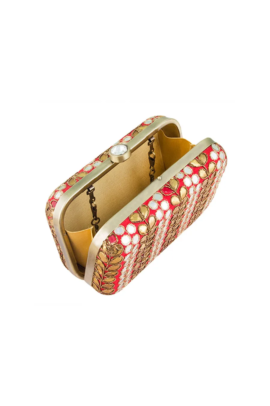 Red Gotapatti Embroidered Box Clutch