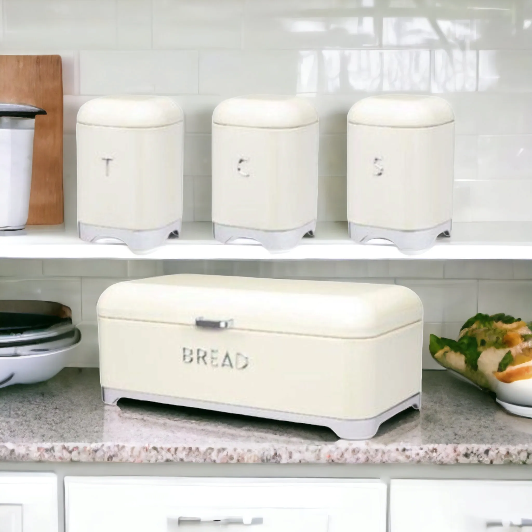 Retro Vintage Bread Bin Cream 3pc Set CH889
