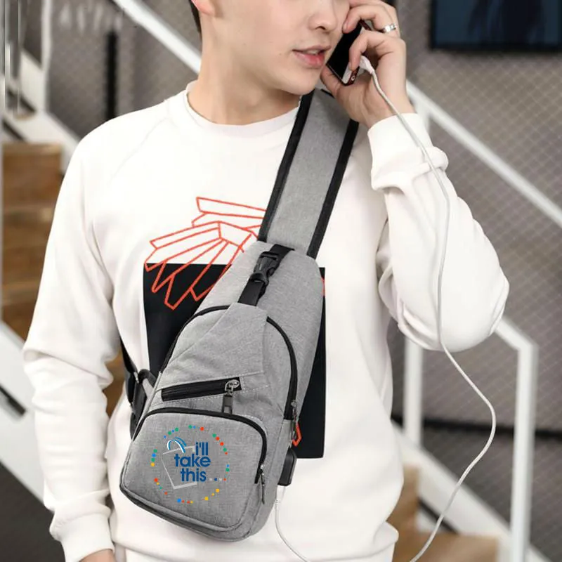 Single Shoulder Strap crossbody Canvas Bag   USB Charging access in an EASY Sling Shoulder Backpack