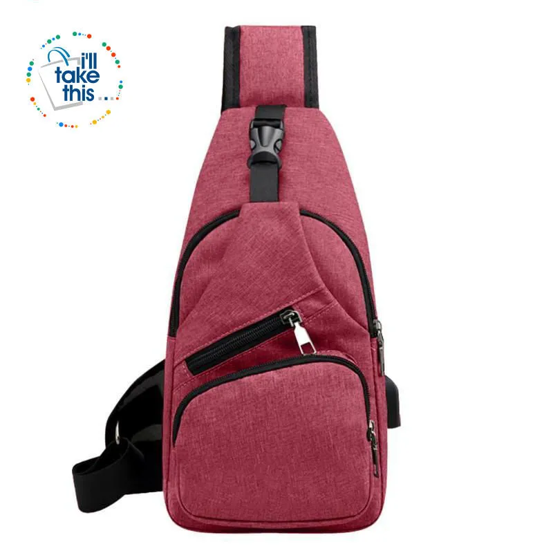 Single Shoulder Strap crossbody Canvas Bag   USB Charging access in an EASY Sling Shoulder Backpack