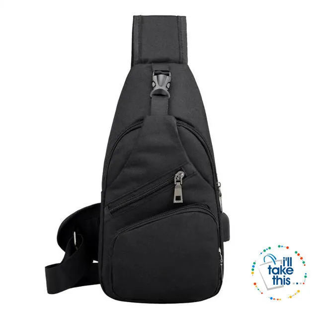 Single Shoulder Strap crossbody Canvas Bag   USB Charging access in an EASY Sling Shoulder Backpack