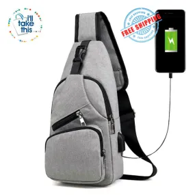 Single Shoulder Strap crossbody Canvas Bag   USB Charging access in an EASY Sling Shoulder Backpack