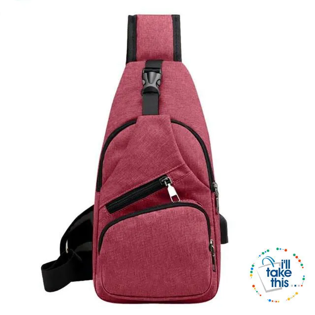 Single Shoulder Strap crossbody Canvas Bag   USB Charging access in an EASY Sling Shoulder Backpack