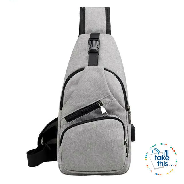 Single Shoulder Strap crossbody Canvas Bag   USB Charging access in an EASY Sling Shoulder Backpack