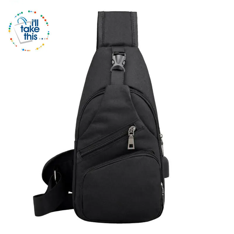 Single Shoulder Strap crossbody Canvas Bag   USB Charging access in an EASY Sling Shoulder Backpack