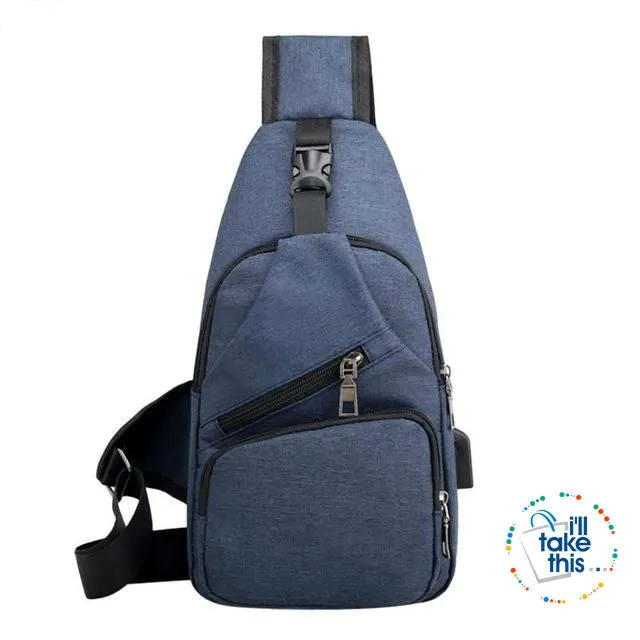 Single Shoulder Strap crossbody Canvas Bag   USB Charging access in an EASY Sling Shoulder Backpack