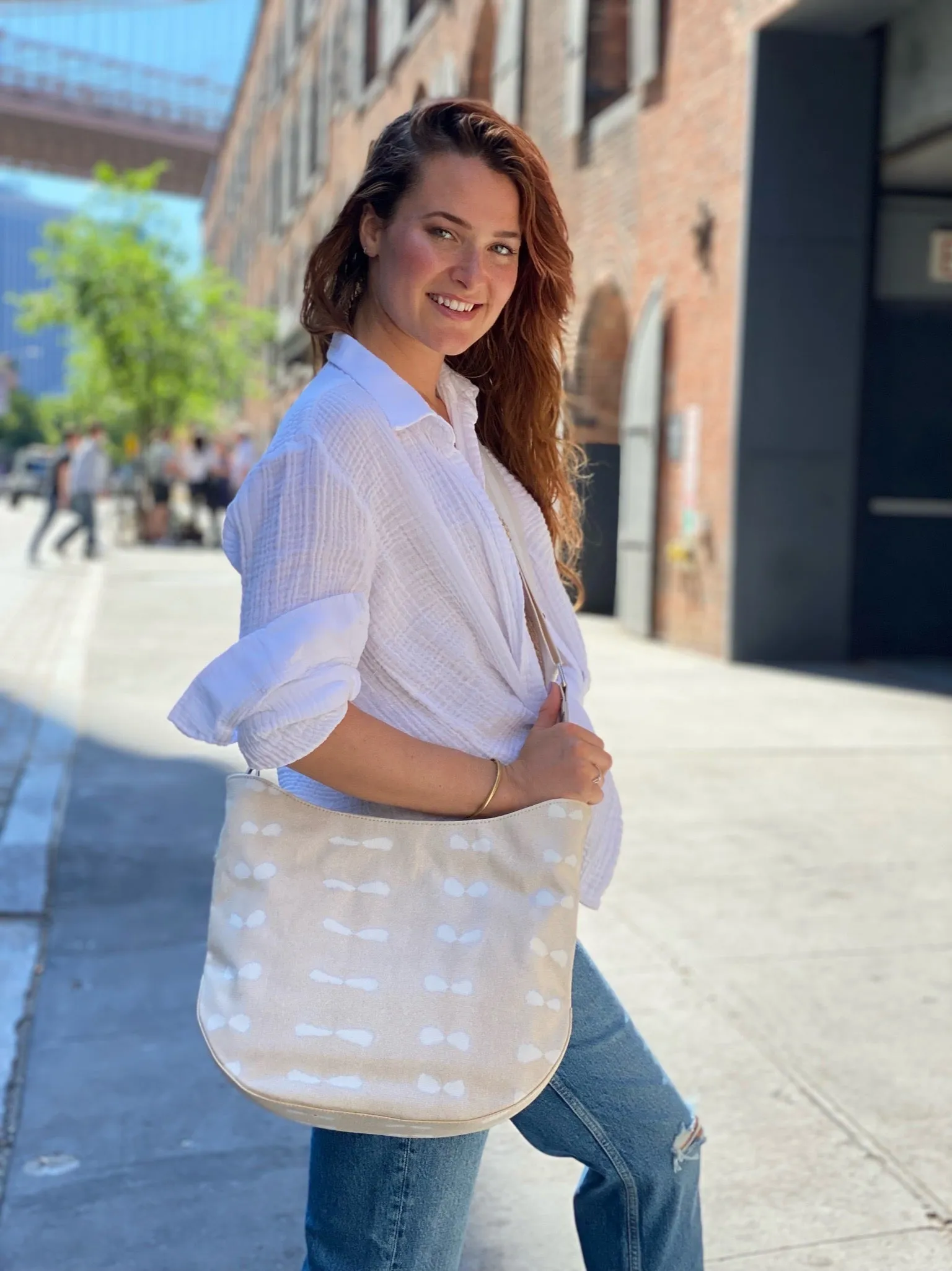Stone Shibori City Bag with Tans and White IMAGINE Strap Only $38