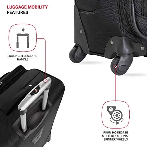 SwissGear Sion Softside Luggage with Spinner Wheels, Black, 3 Piece
