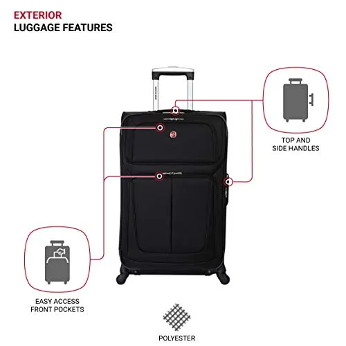 SwissGear Sion Softside Luggage with Spinner Wheels, Black, 3 Piece