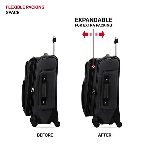 SwissGear Sion Softside Luggage with Spinner Wheels, Black, 3 Piece